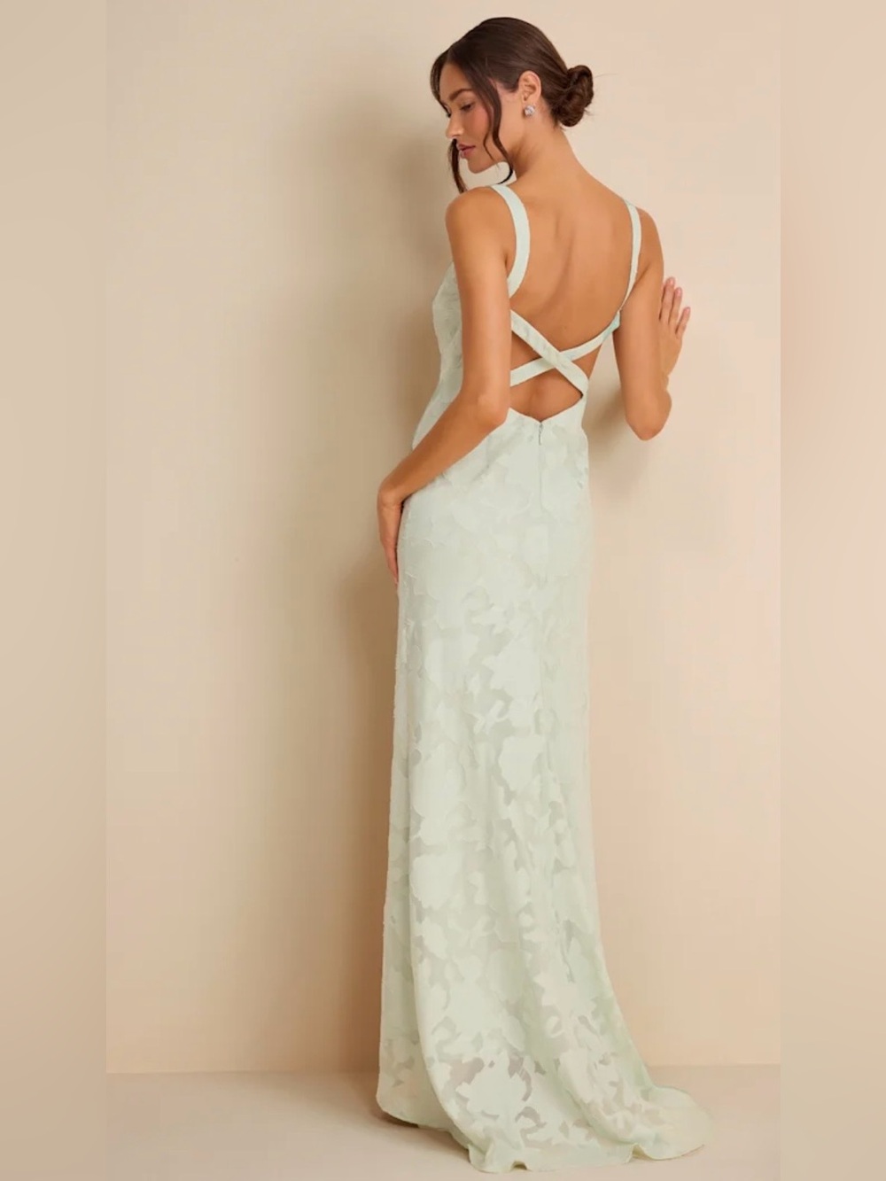 Lulus Perfectly Classy Dusty Sage Floral Burnout Backless Maxi Dress